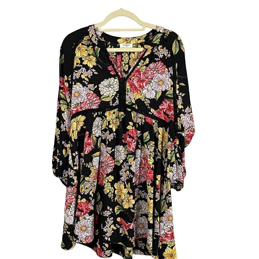 Umgee Top Women S Black Floral Lace Boho Western Hippie Peasant Indie Summer 80s